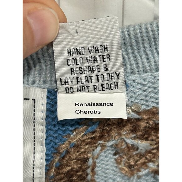 Vintage Storybook Knits Angels Cardigan Sweater Blue Size Medium Heaven Cozy - Picture 7 of 10